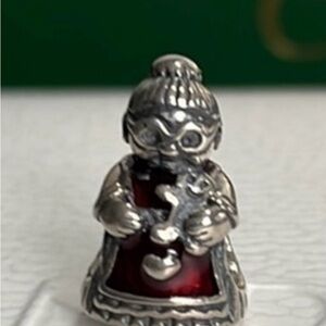 Pandora Mrs. Claus In Red Translucent Glaze Holding Gingerbread Man Charm